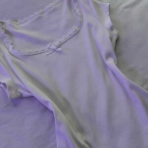 Lace Trim Ribbed Top